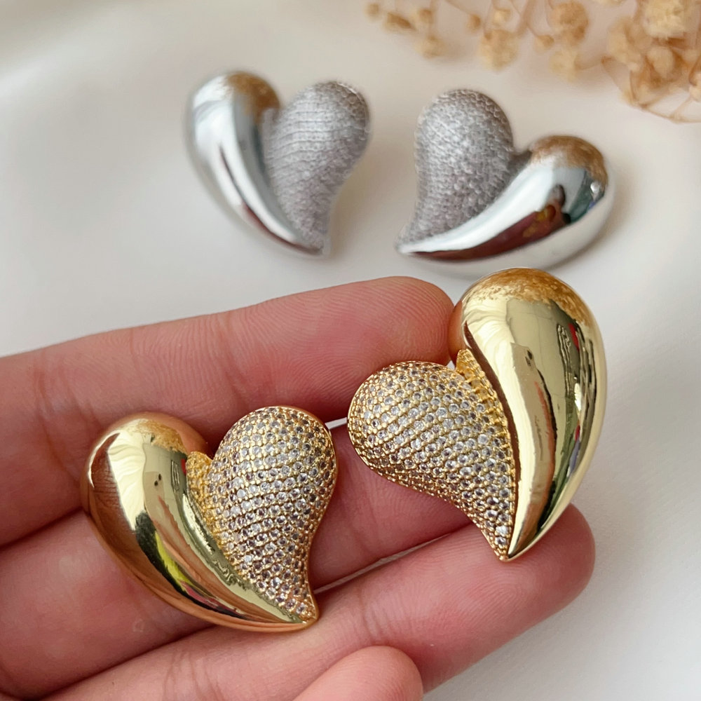Pave heart earrings