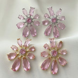 Pink crystal flower earrings