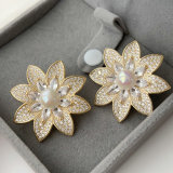 Pave zircon flower earrings