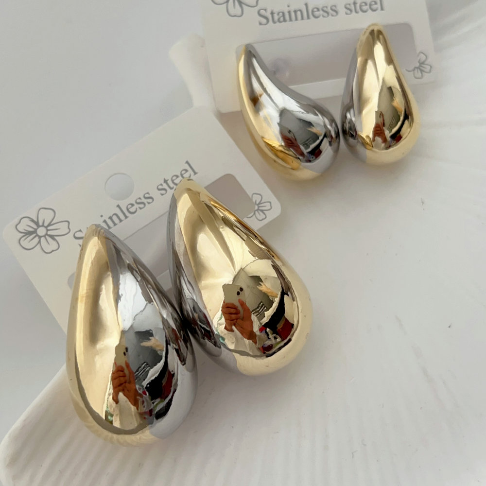 Silver and gold two color mix teardrop earrings
