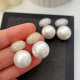 Pave zircon round pearl earrings