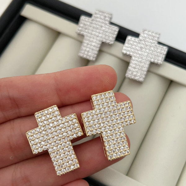 Pave chunky zircon cross earrings