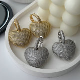 Pave zircon chunky heart drop earrings