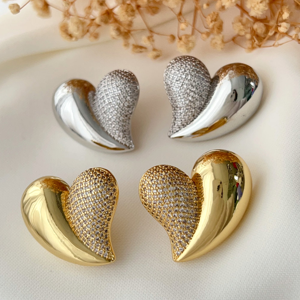 Pave heart earrings