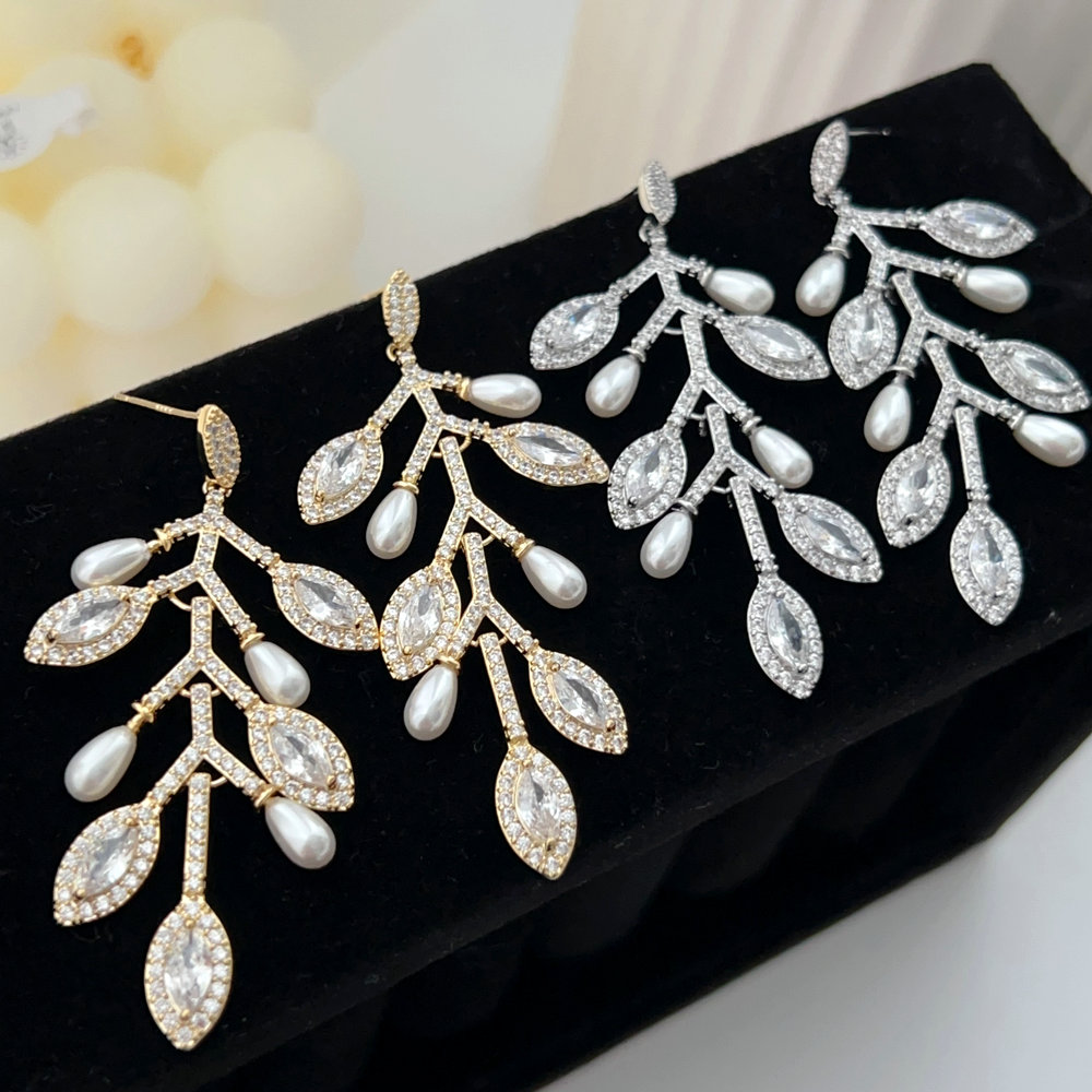 Pave leaf earrings