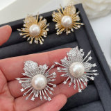 Pave zircon flower earrings
