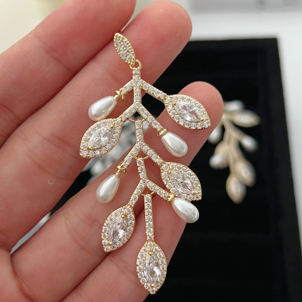 Pave leaf earrings