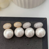 Pave zircon round pearl earrings