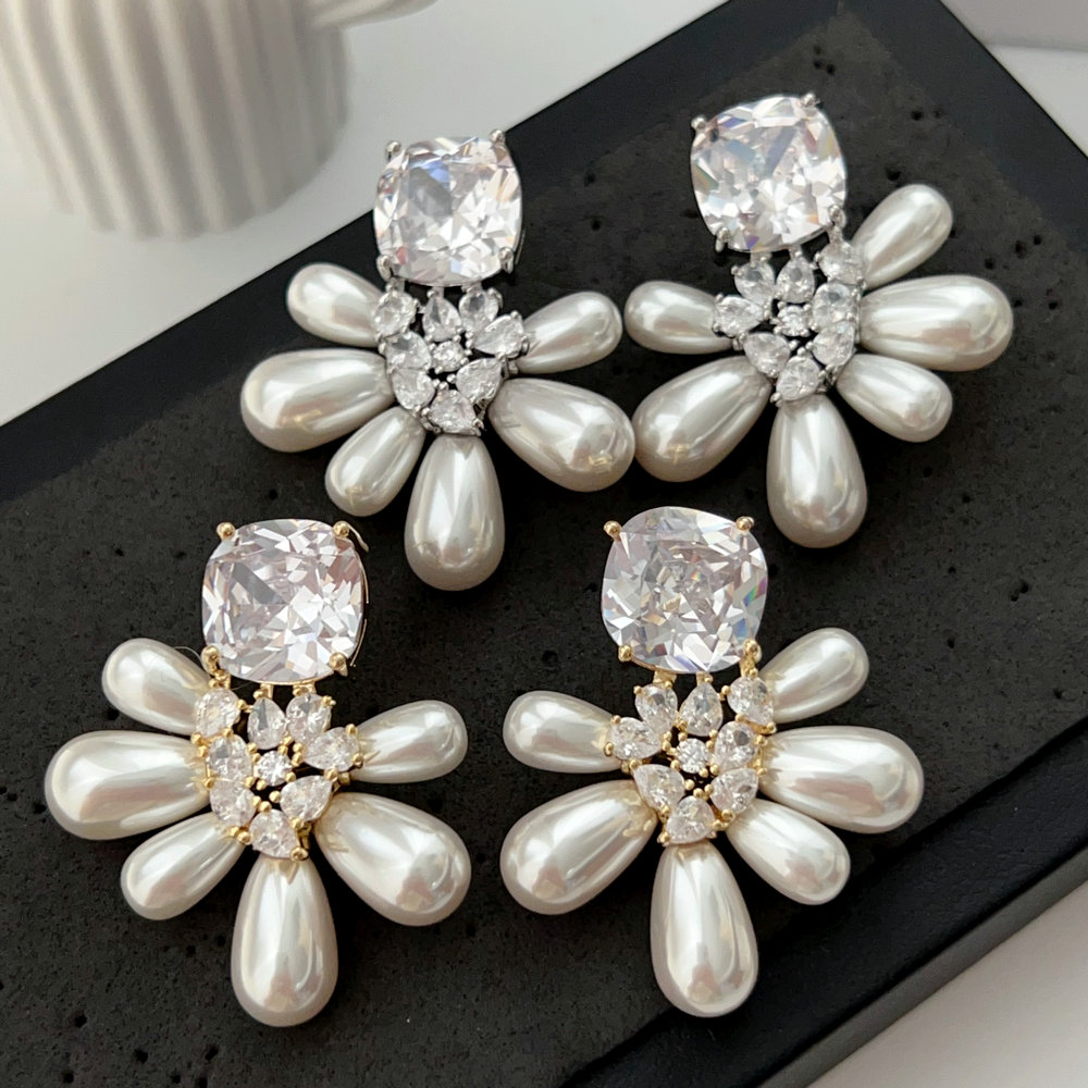 Pave pearl earrings