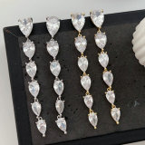 Pave teardrop long earrings
