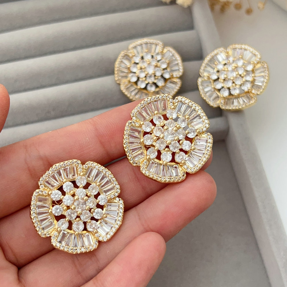Pave zircon flower earrings
