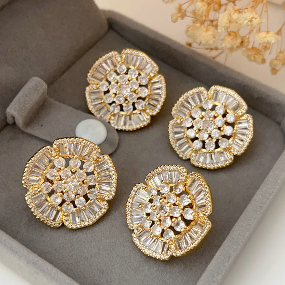 Pave zircon flower earrings
