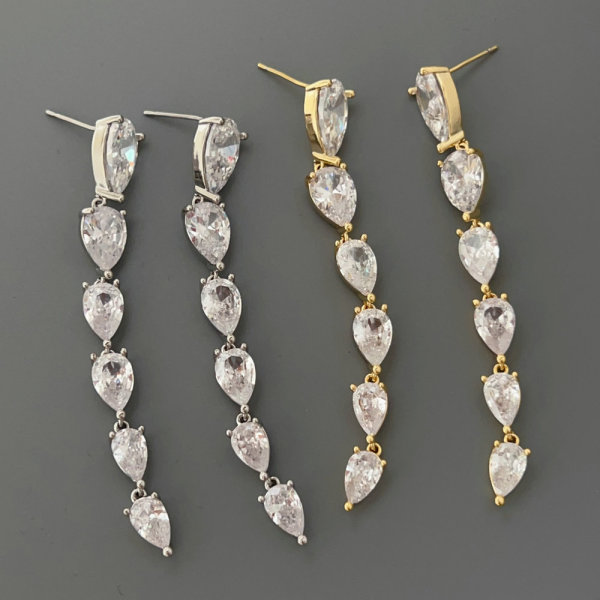 Pave teardrop long earrings
