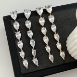 Pave teardrop long earrings