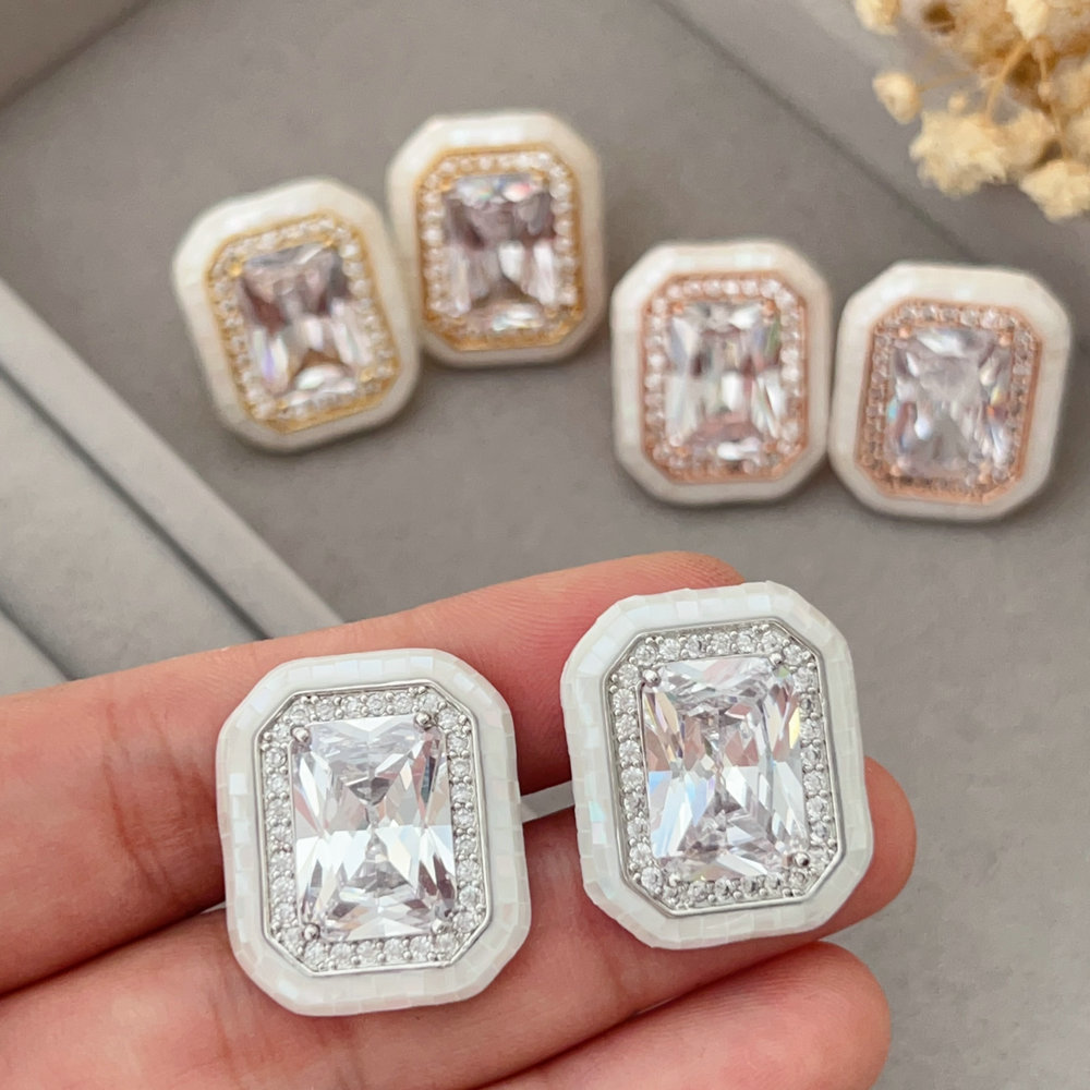 Pave shell square earrings