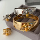 Chunky enamel bee cuff set with ring