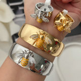 Chunky enamel bee cuff set with ring