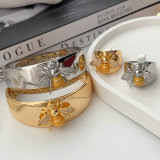 Chunky enamel bee cuff set with ring