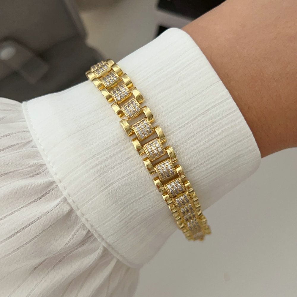 Pave zircon cuban chain bracelet
