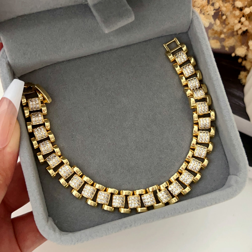 Pave zircon cuban chain bracelet