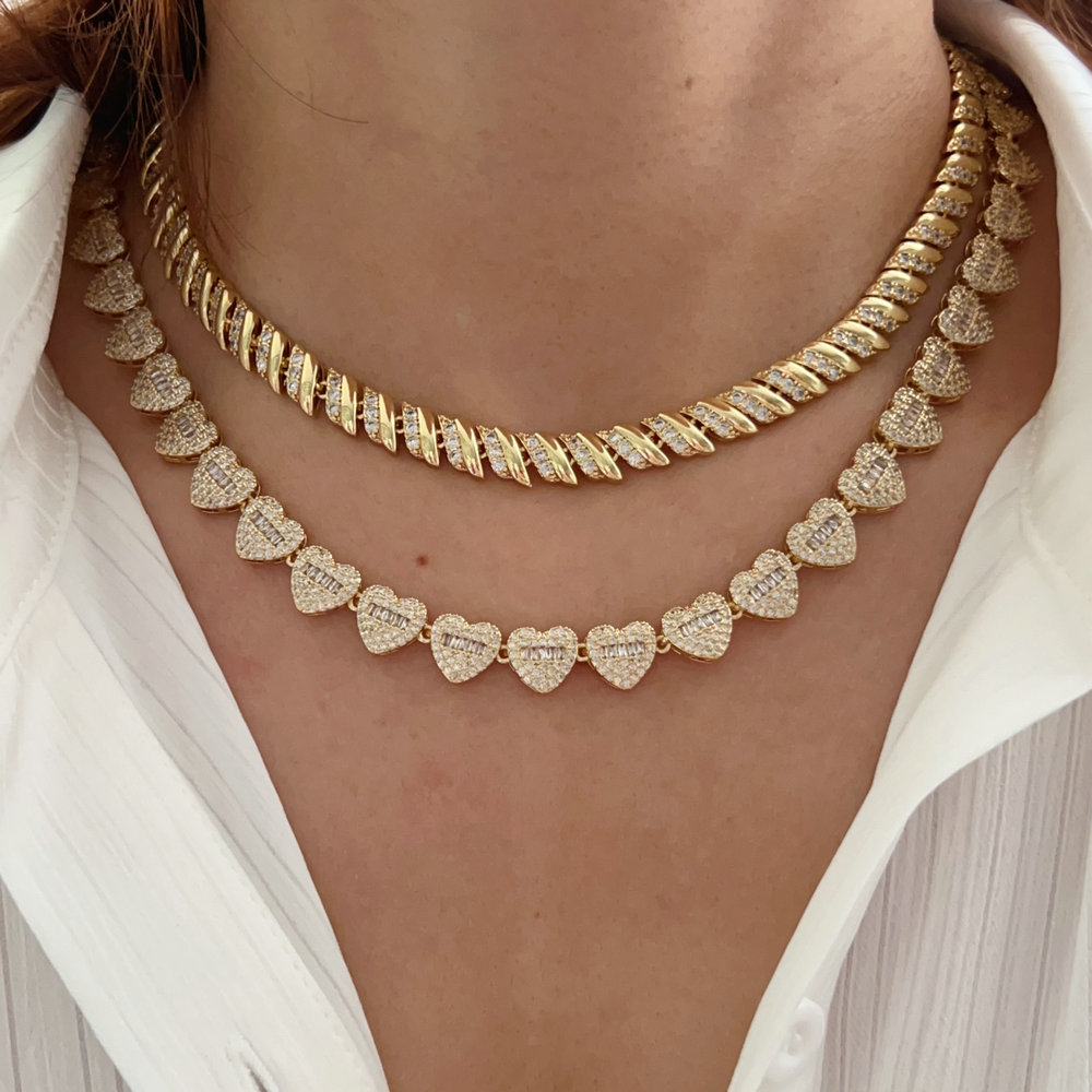 Pave heart cuban necklace