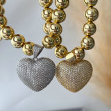 12mm ball necklace with pave zircon heart pendant
