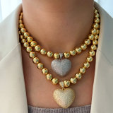 12mm ball necklace with pave zircon heart pendant
