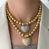12mm ball necklace with pave zircon heart pendant