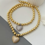 12mm ball necklace with pave zircon heart pendant