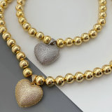 12mm ball necklace with pave zircon heart pendant