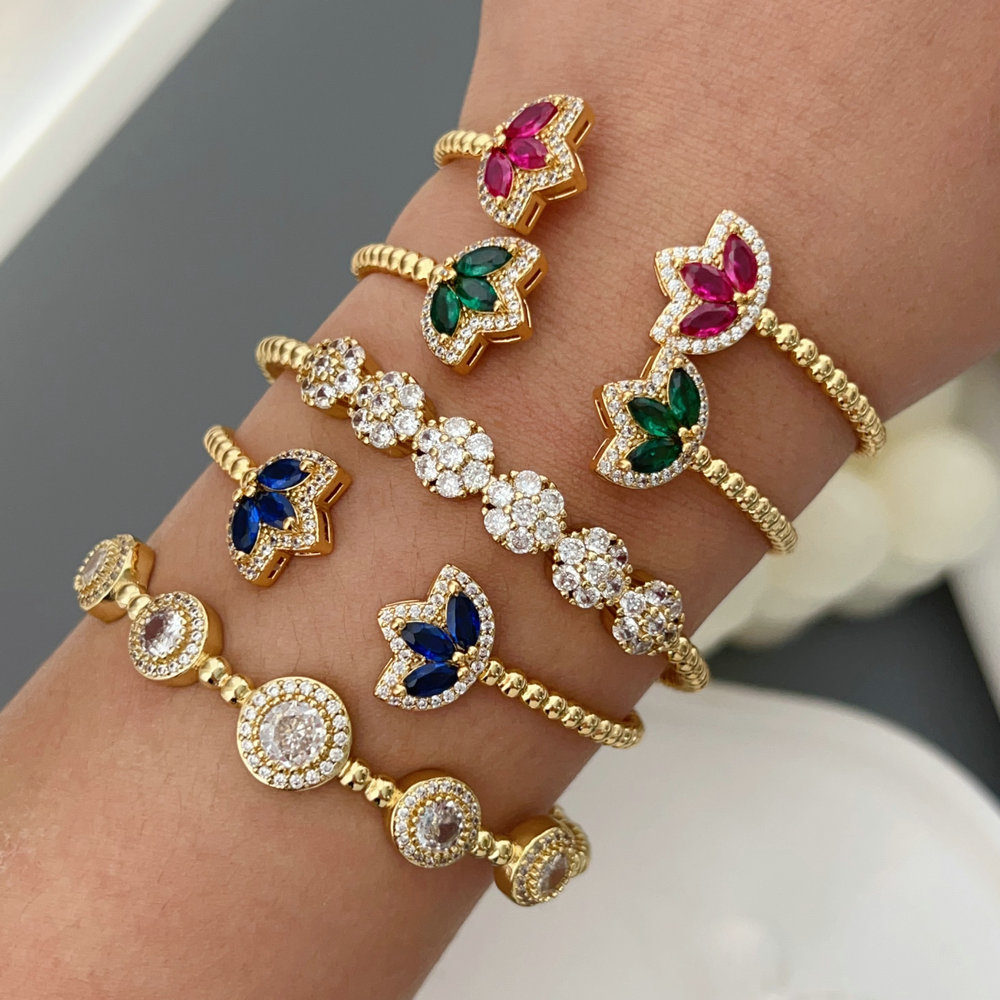 Pave zircon flower beaded cuff
