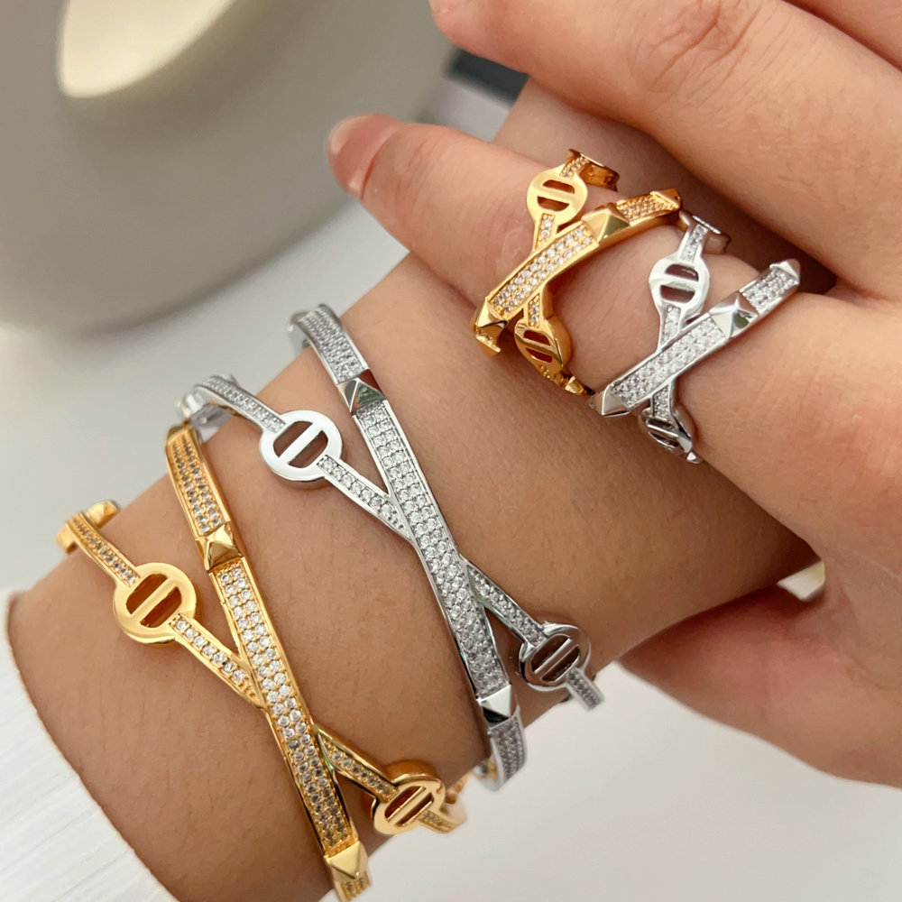 Pave nail cross cuff with ring