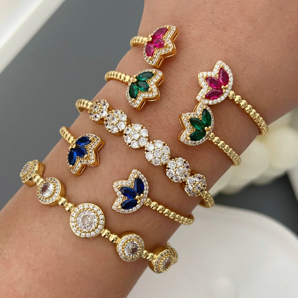 Pave zircon round beaded  cuff