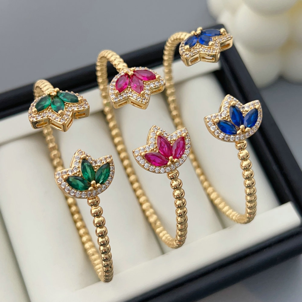 Pave zircon flower beaded cuff