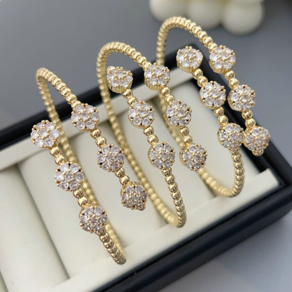 Pave zircon flower beaded cuff