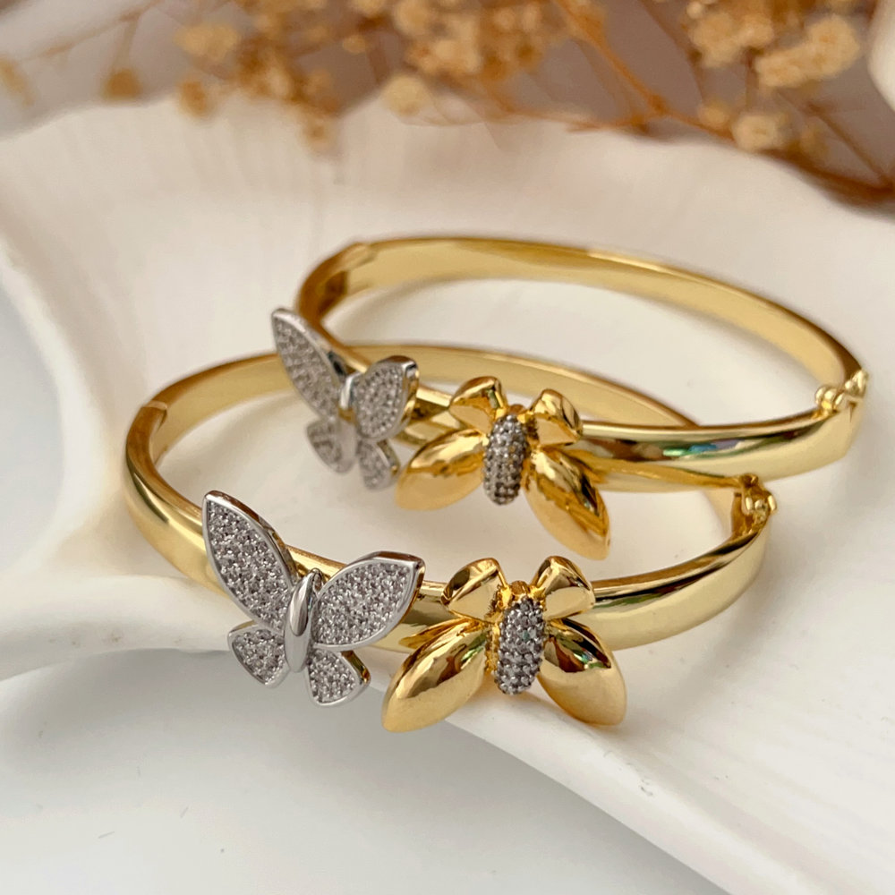 Pave butterfly bangle