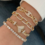 Pave zircon heart chain bracelet
