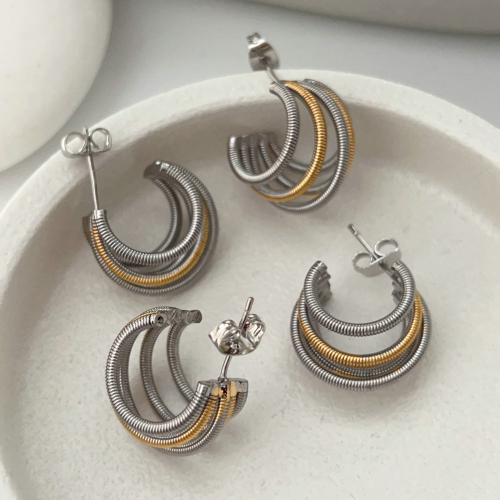 Two color silver and gold fan earrings