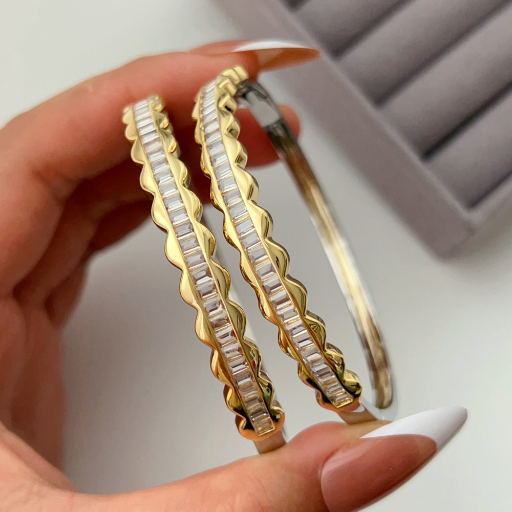 Two tone pave bangle