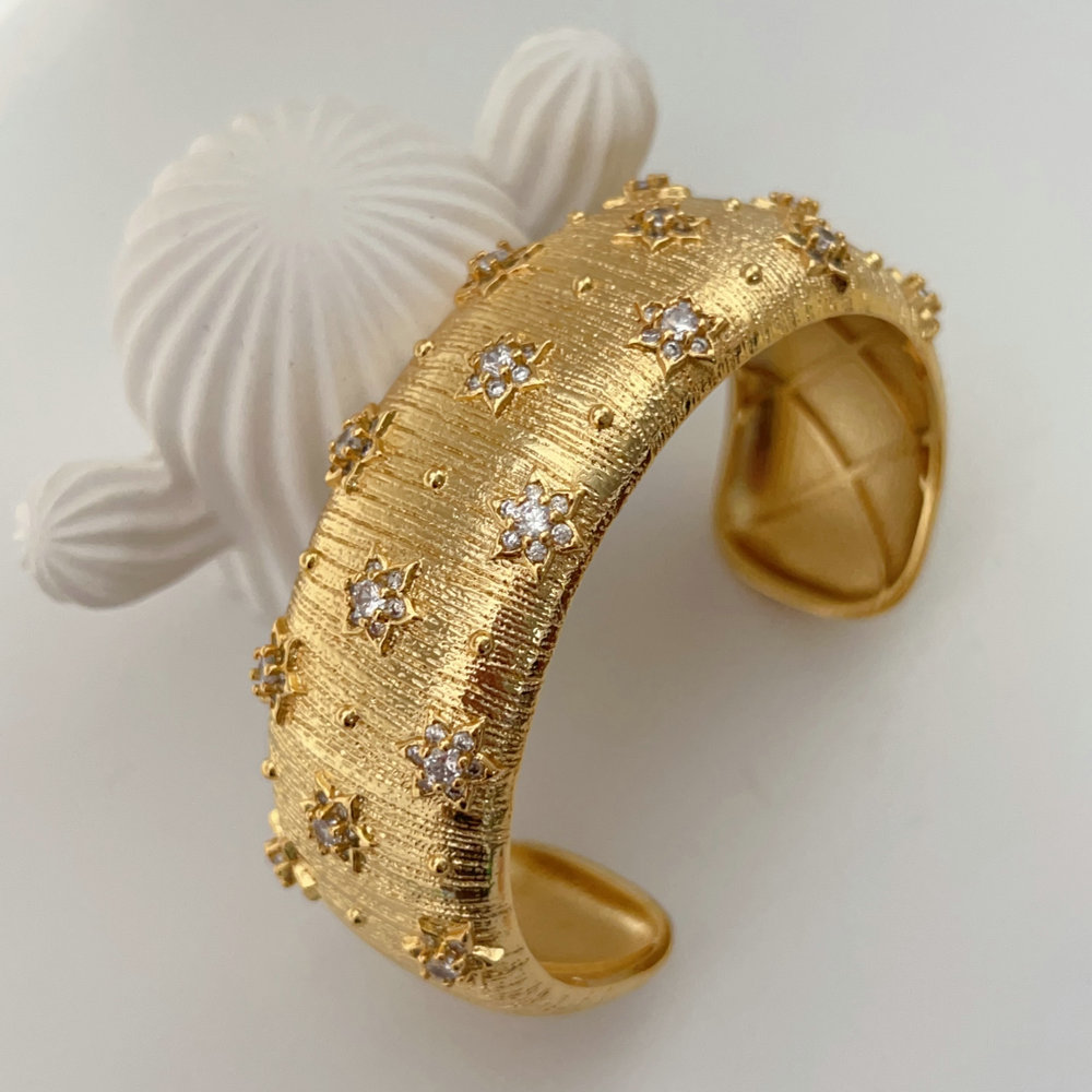 Pave chunky metal star cuff