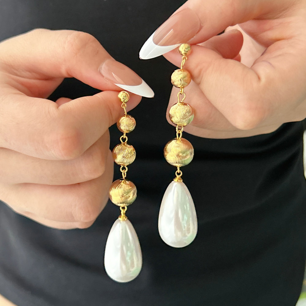 Long glass pearl earrings
