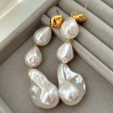 Glass pearl long earrings