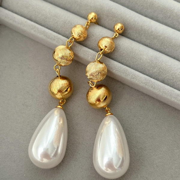 Long glass pearl earrings