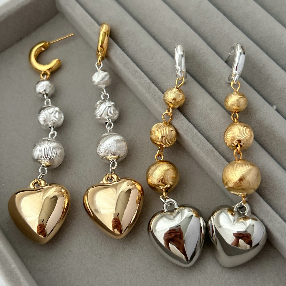 Long bead heart earrings