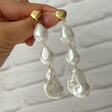 Glass pearl long earrings