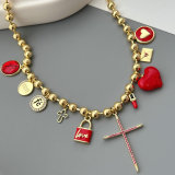 Mix heart charm bead necklace
