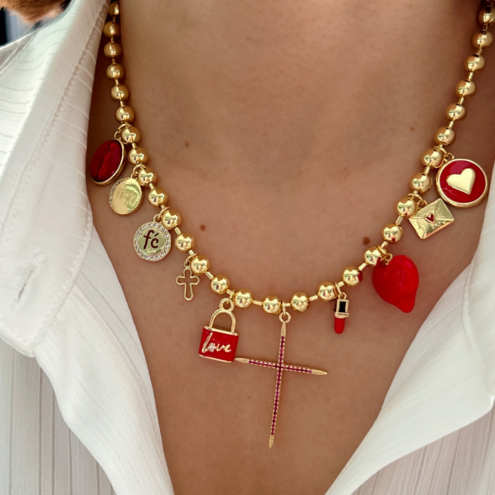 Mix heart charm bead necklace