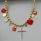 Mix heart charm bead necklace