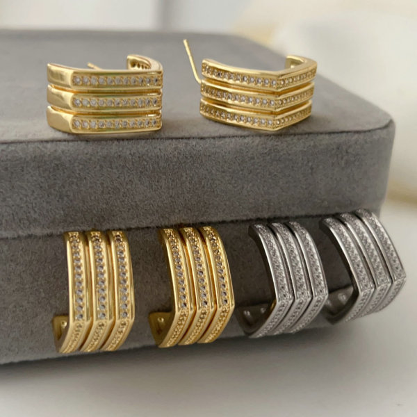 Pave zircon square earrings