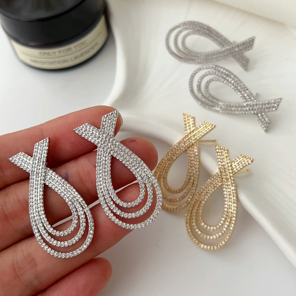 Pave zircon corss earrings